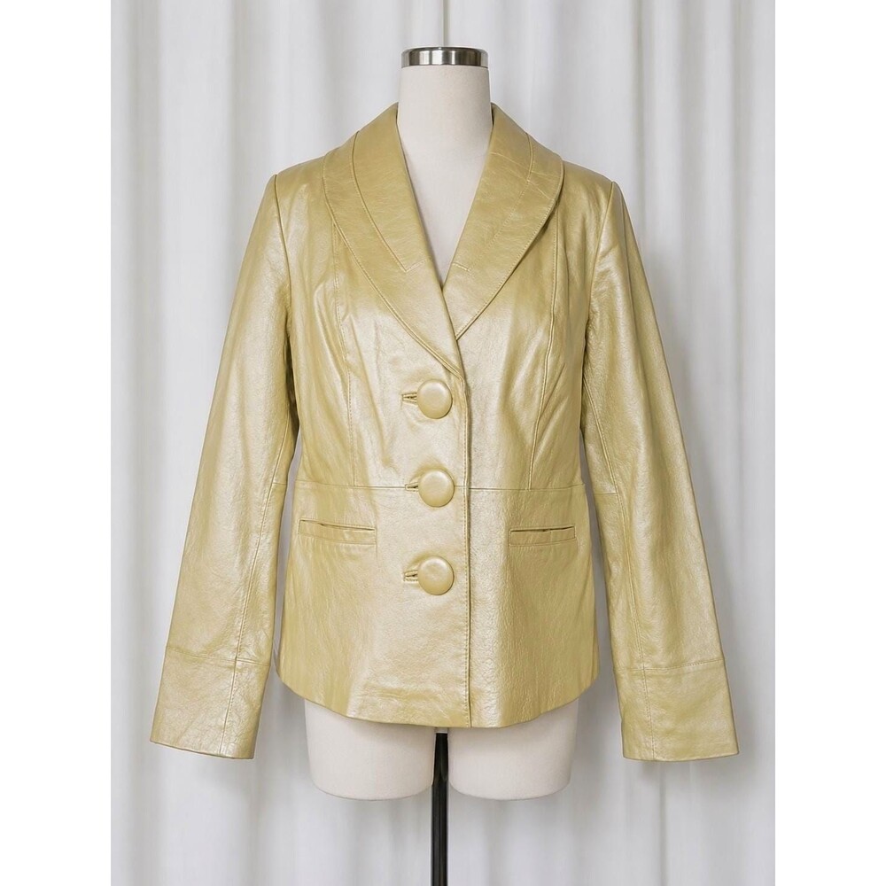 Terry Lewis Classic Luxuries Buttery Yellow Metallic Leather Western Glam Blazer